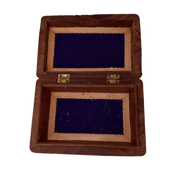 Vintage Hand Carved Wooden Box Mother of Pearl Inlay Floral Leaf Jewelry Chest - Picture 9 of 9